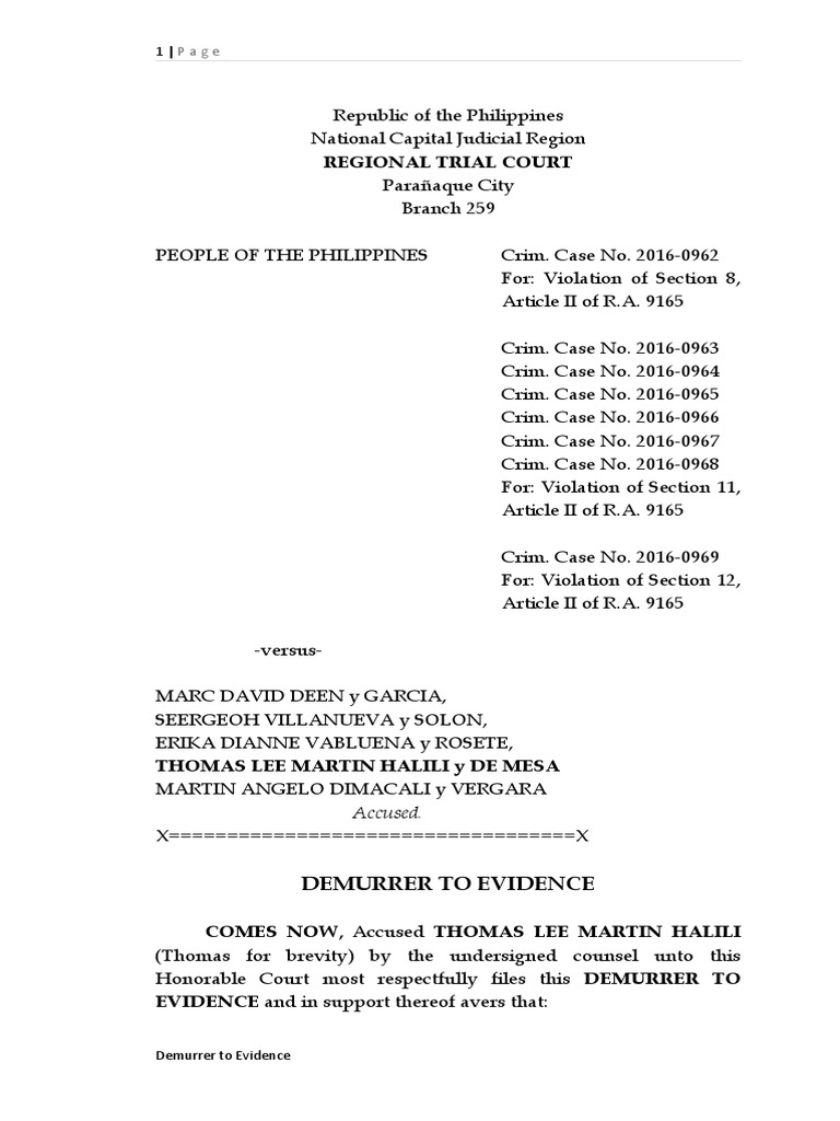 Meaning Of Demurrer To Evidence