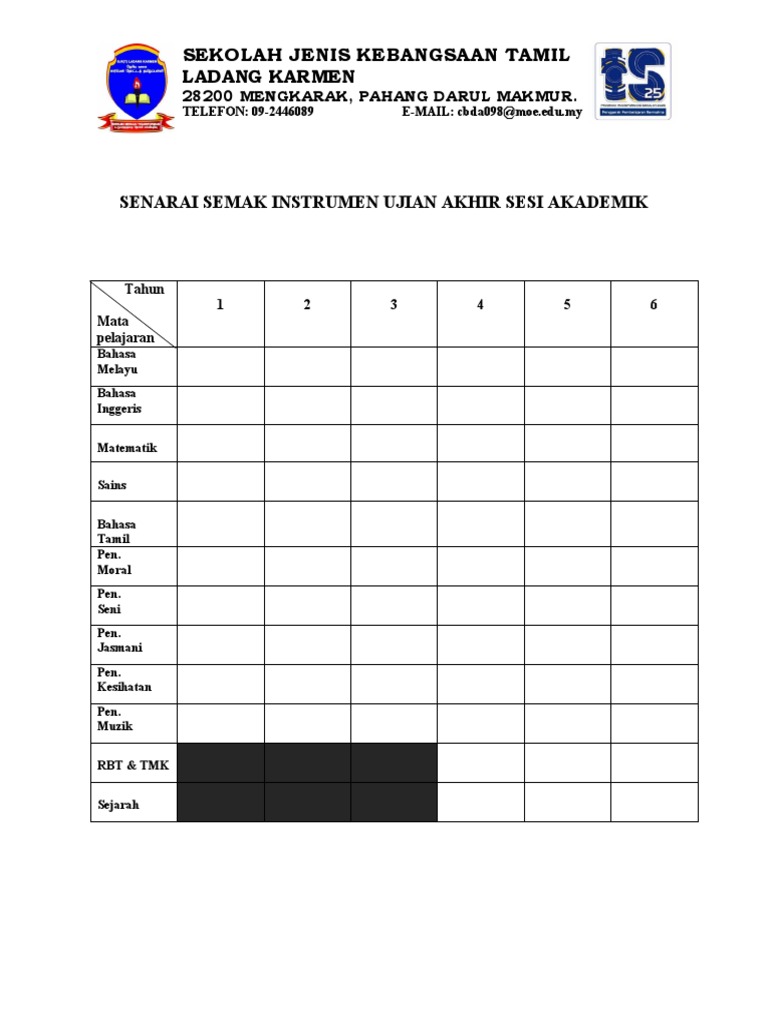 Senarai Semak Instrumen Ujian Akhir Sesi Akademik PDF