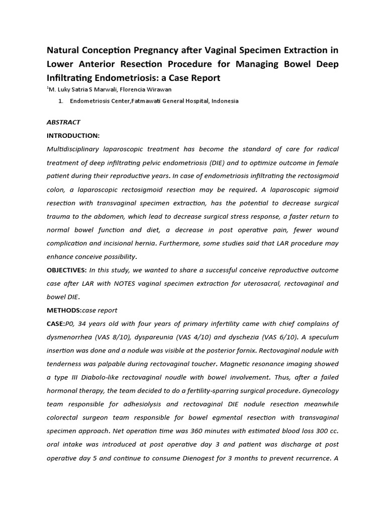 Natural Conception Pregnancy After Vaginal Specimen Extraction in Lower ...