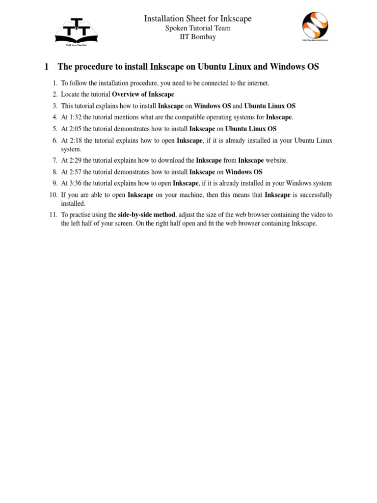 Inkscape Installation Sheet English Pdf