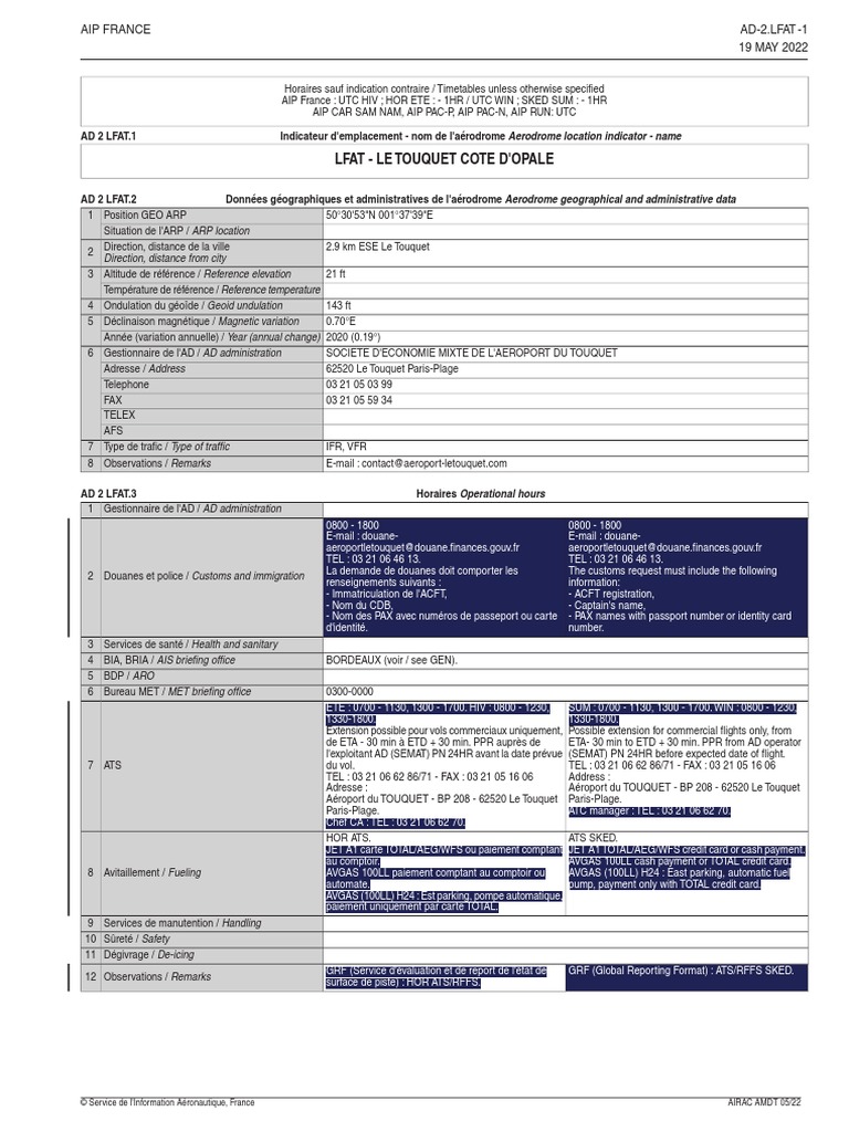 Horaires et services de l'aéroport LFAT | PDF