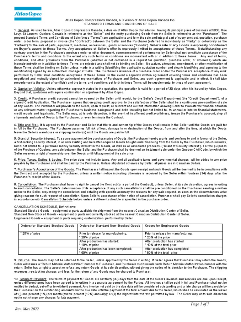 Atlas Copco Sales Terms & Conditions | PDF | License | Discovery (Law)