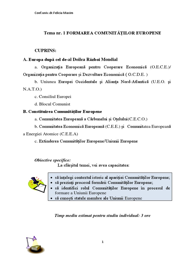 Tema Nr. 1 Formarea Comunitatilor Europene | PDF