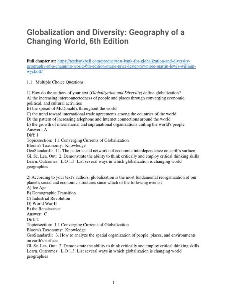 Test Bank For Globalization and Diversity Geography of A Changing World