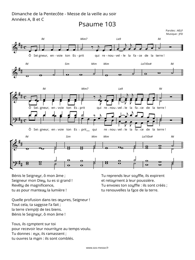 Psaume 103 o Seigneur Envoie Ton Esprit PDF