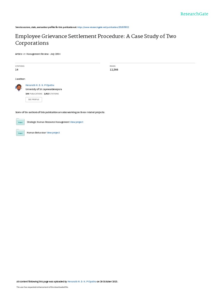 Employee Grievance Settlement Procedure A Case Study of Two