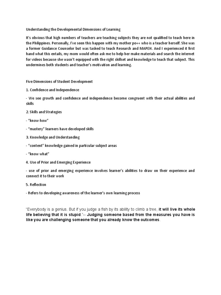 Understanding The Developmental Dimensions of Learning | PDF | Learning ...