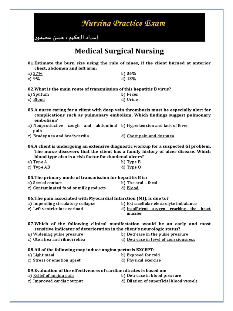 Medical Surgical Nursing MCQs and Answers | PDF | Heart | Medical ...