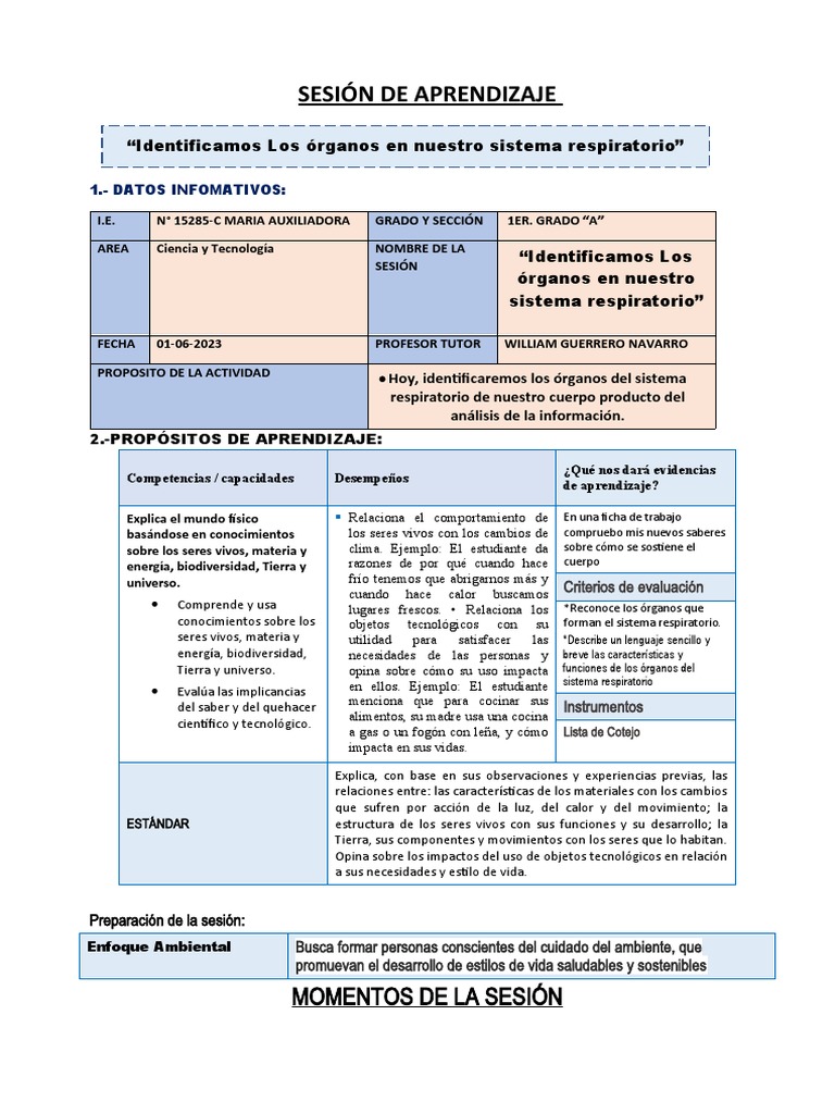 Sesión de Aprendizaje Ciencia y Tecnologia Primer Grado 09 Junio 2023 ...
