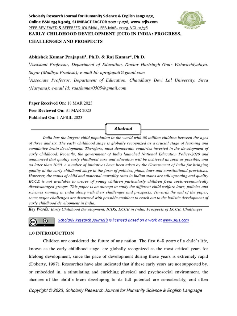 Early Childhood Development (Ecd) in India: Progress, Challenges and ...
