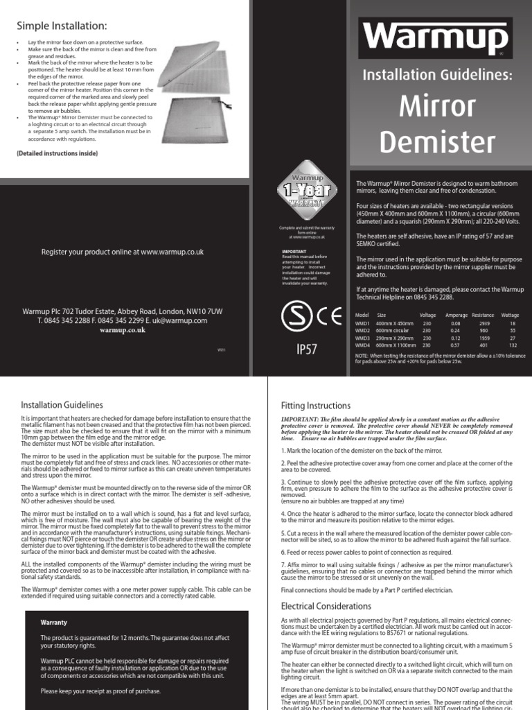 Mirror Demisters Installation Manual PDF
