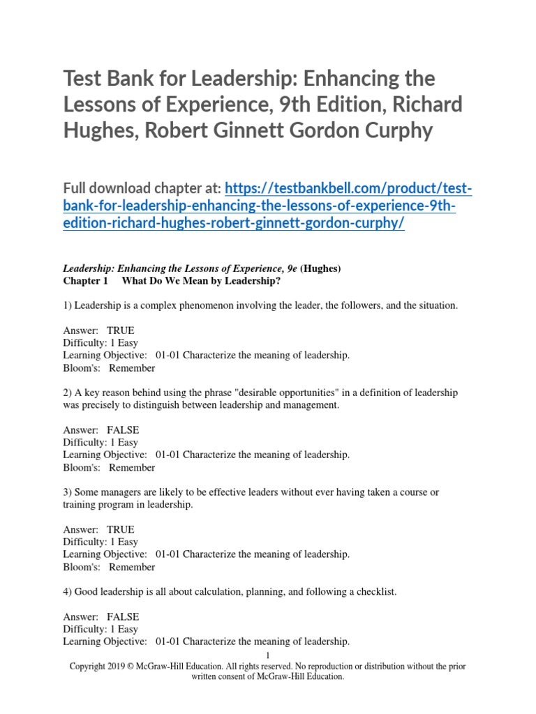 test-bank-for-leadership-enhancing-the-lessons-of-experience-9th