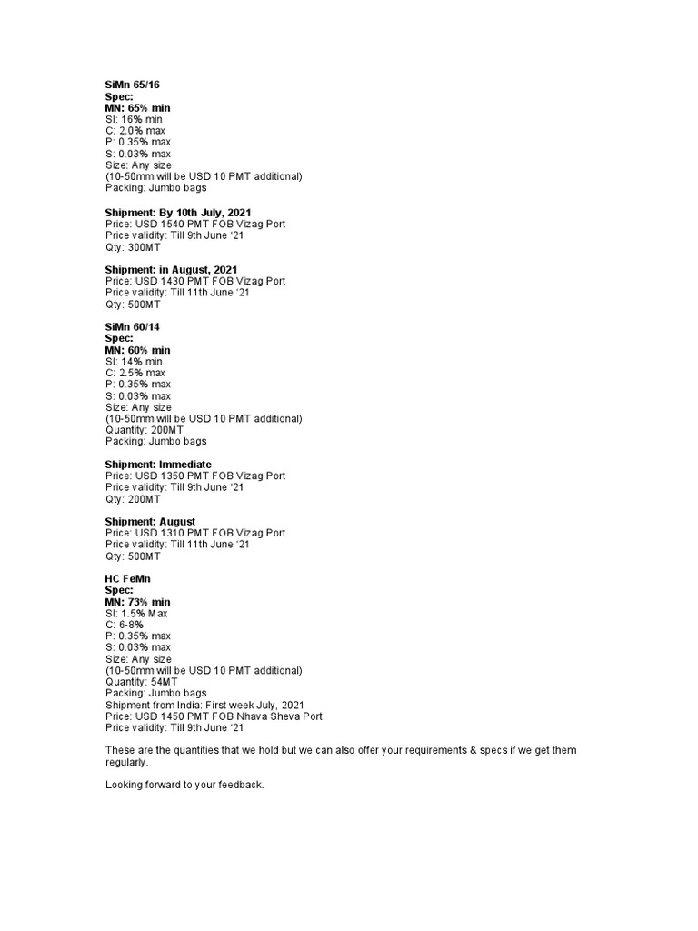 Ferro Alloys Specification | PDF