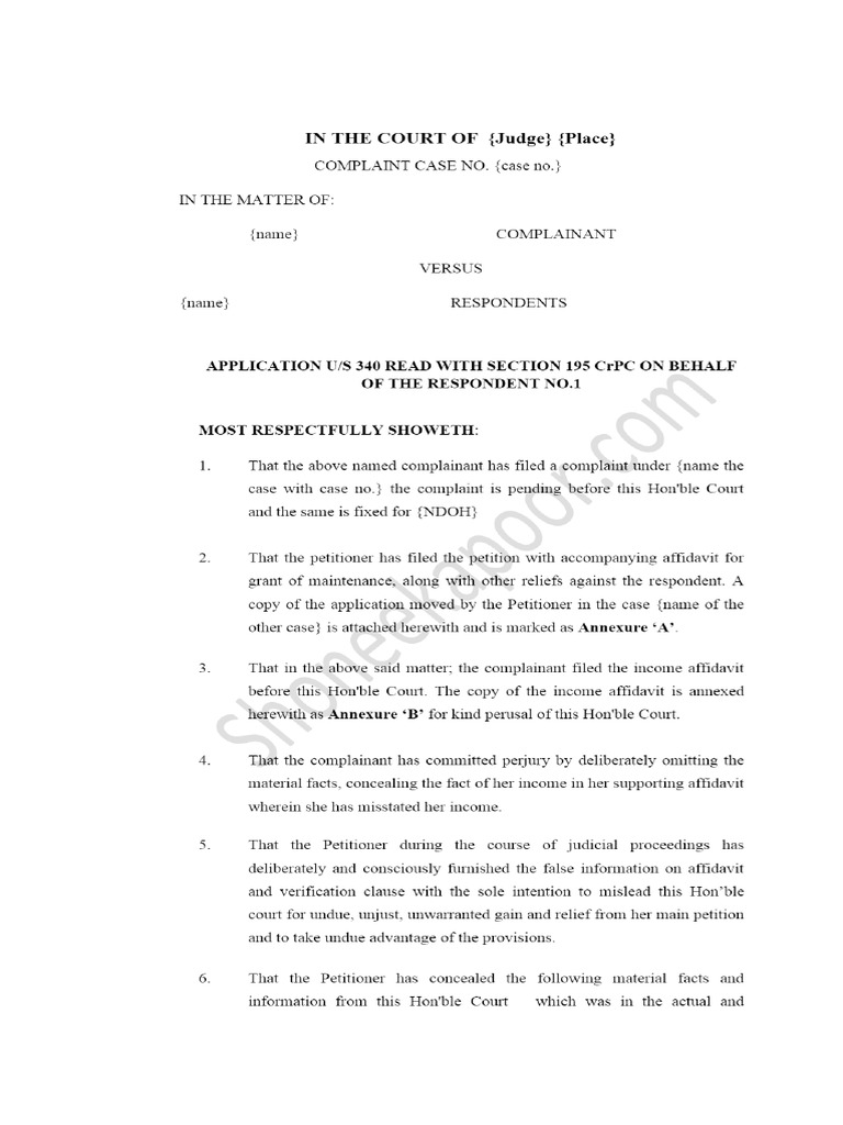 CRPC 340 - Template Perjury Application - Perjury Template | PDF