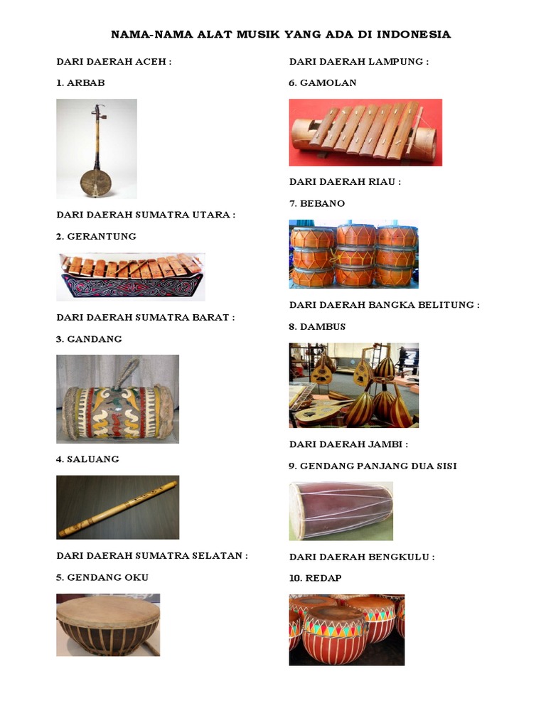 20 Alat Musik Indonesia | PDF