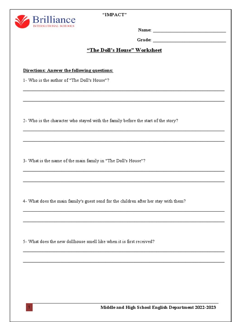 The Doll's House Worksheet Download Free PDF Scale Modeling Toys