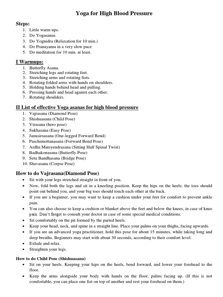 Yoga For High Blood Pressure | PDF | Asana | Yoga