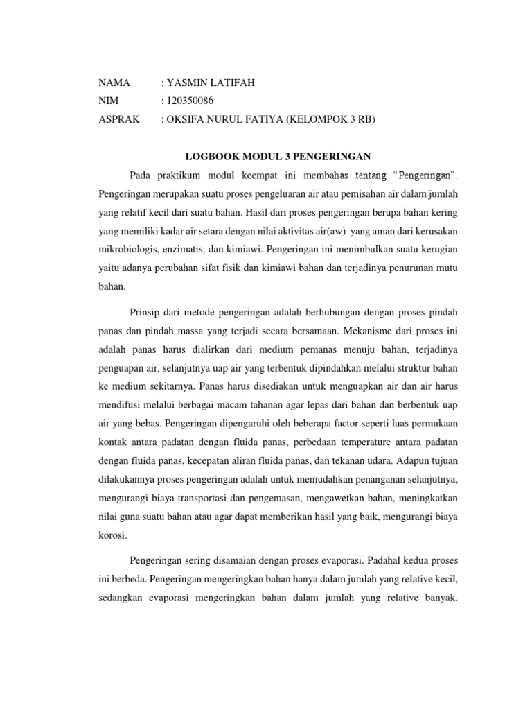 Logbook Praktikum SATOP Modul Pengeringan | PDF