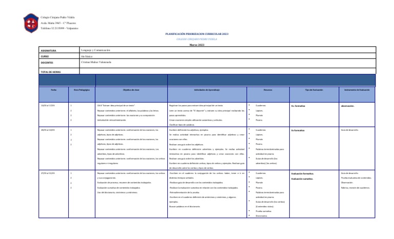 Planificación Lenguaje 6° Básico 2023 | PDF | Artes del Lenguaje y ...