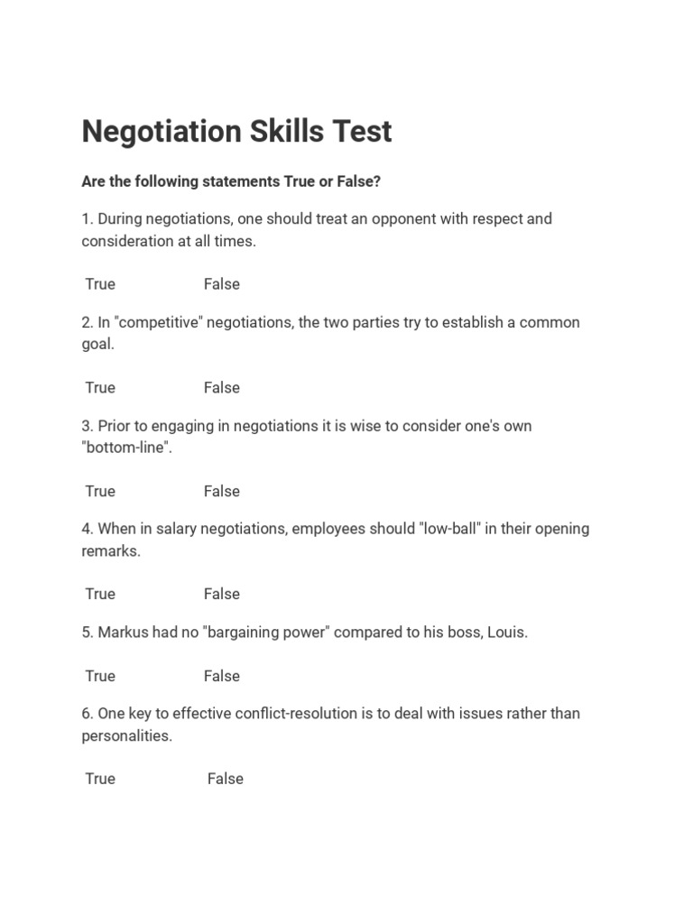 Negotiation Skills Test | PDF