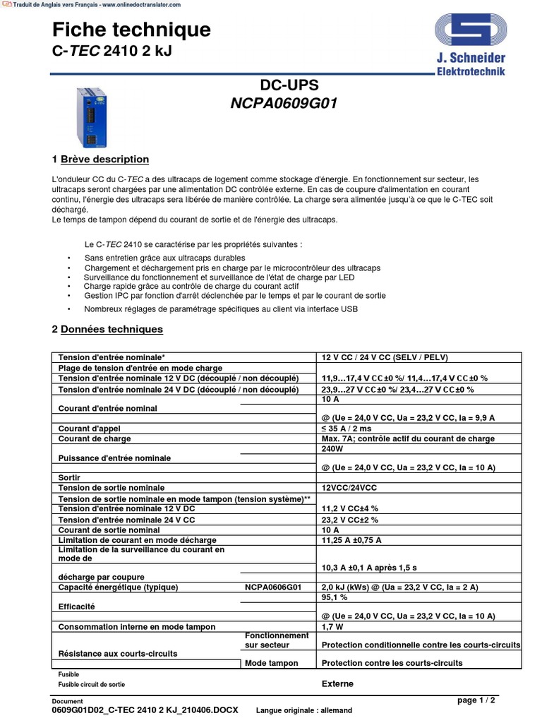 Onduleur CC C-TEC 2410 2 kJ : Fiche Technique | PDF | Électronique ...