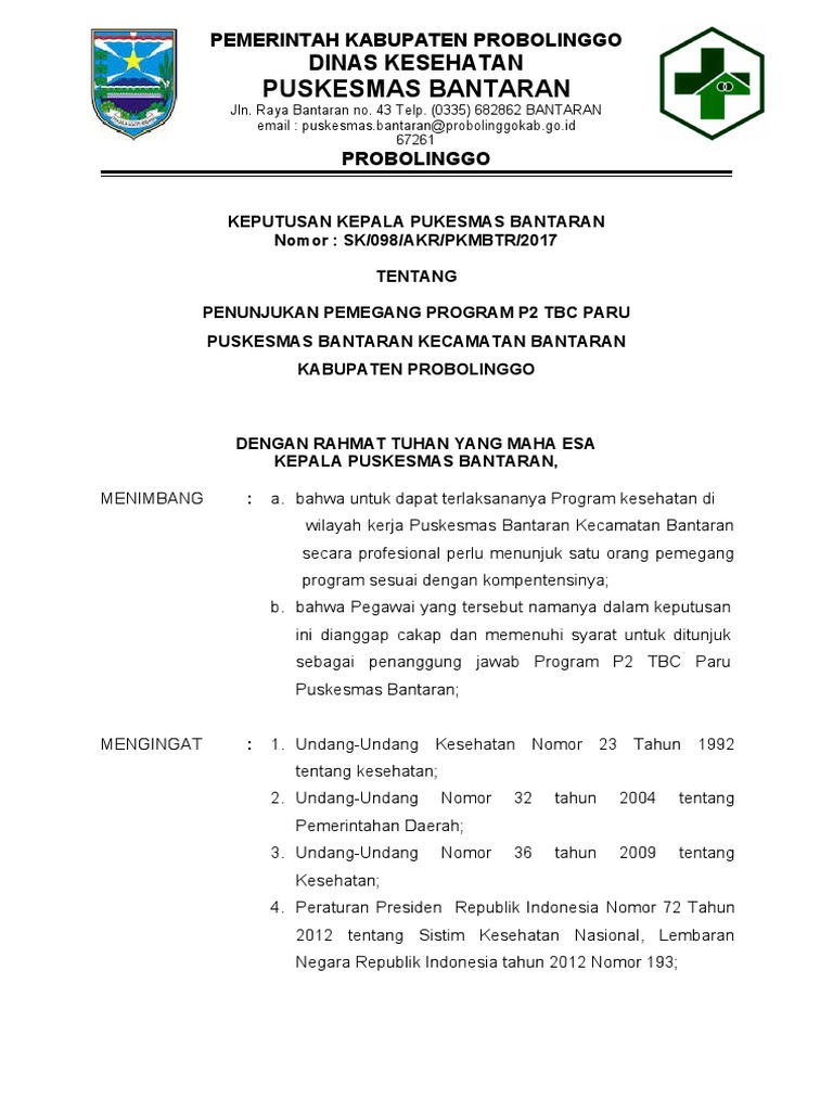 Penunjukan Pemegang Program P2 TBC Paru | PDF