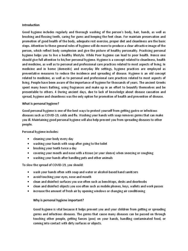 Importance of Personal Hygiene Practices | PDF | Hygiene | Hand Washing