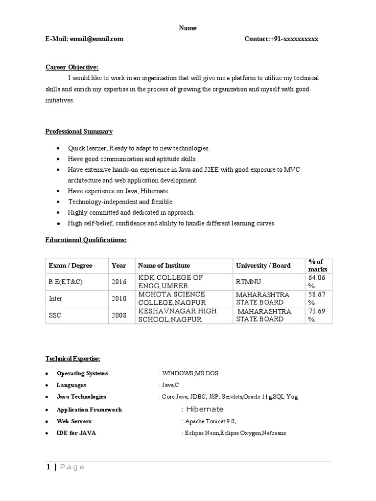 Java Fresher Resume 3 | PDF