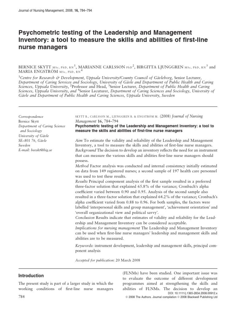Psychometric Testing Of The Leadership And Management Pdf Factor
