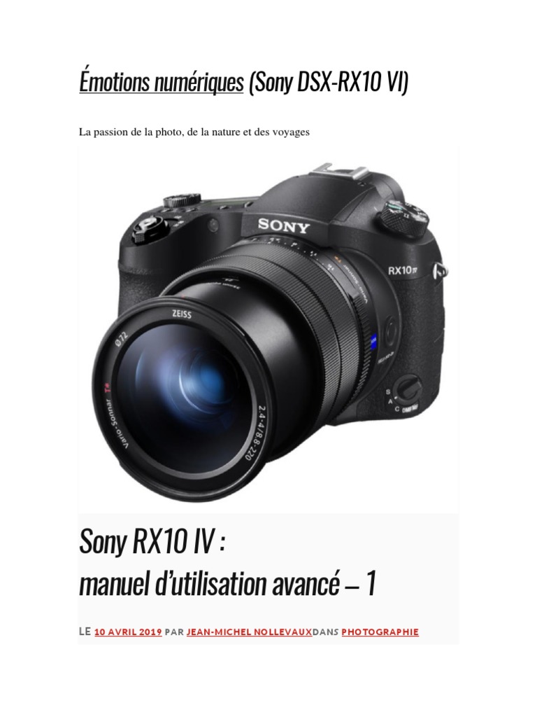 Guide avancé Sony RX10 IV | PDF | Flash (Photographie) | Balance des blancs