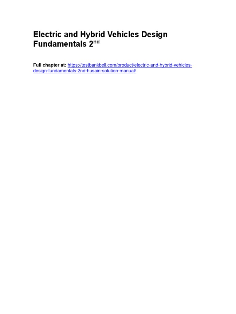 Electric and Hybrid Vehicles Design Fundamentals 2nd Husain Solution