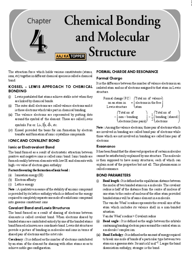 Chemical Bonding & Molecular Structure | PDF | Chemical Bond | Ionic ...