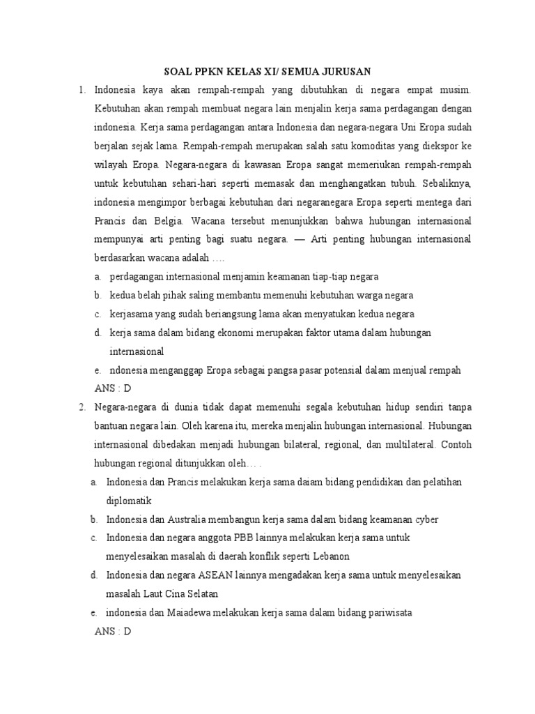 Soal Pts Ppkn Kelas Xi Pts 2023 Pdf