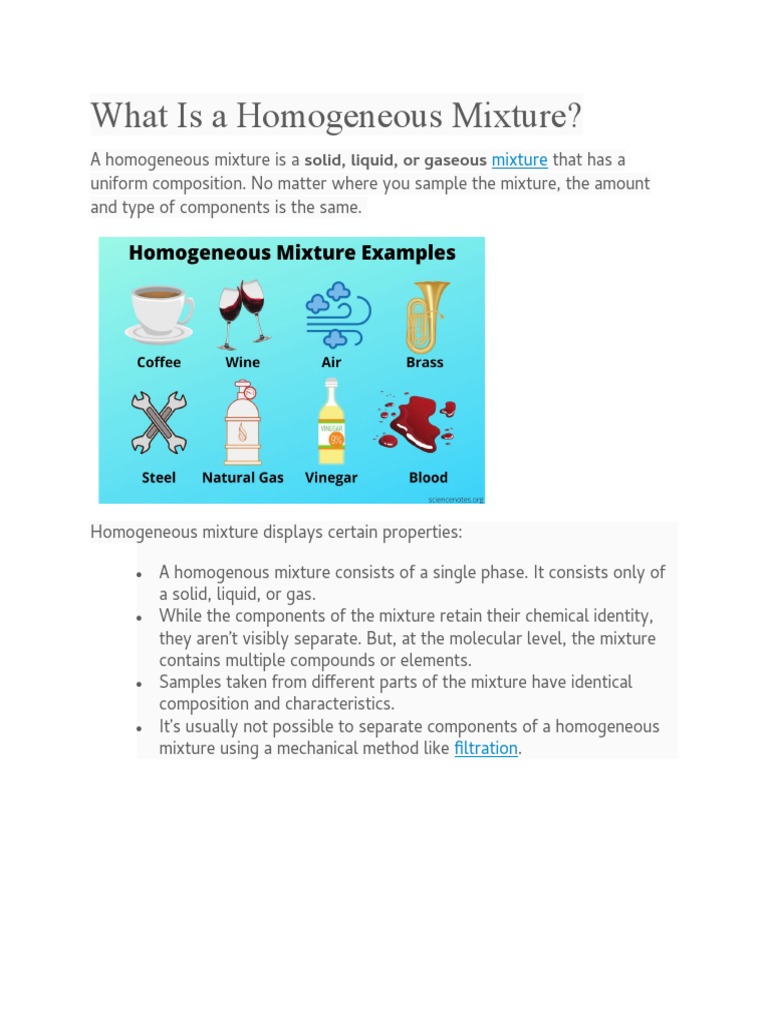 What Is A Homogeneous Mixture | PDF