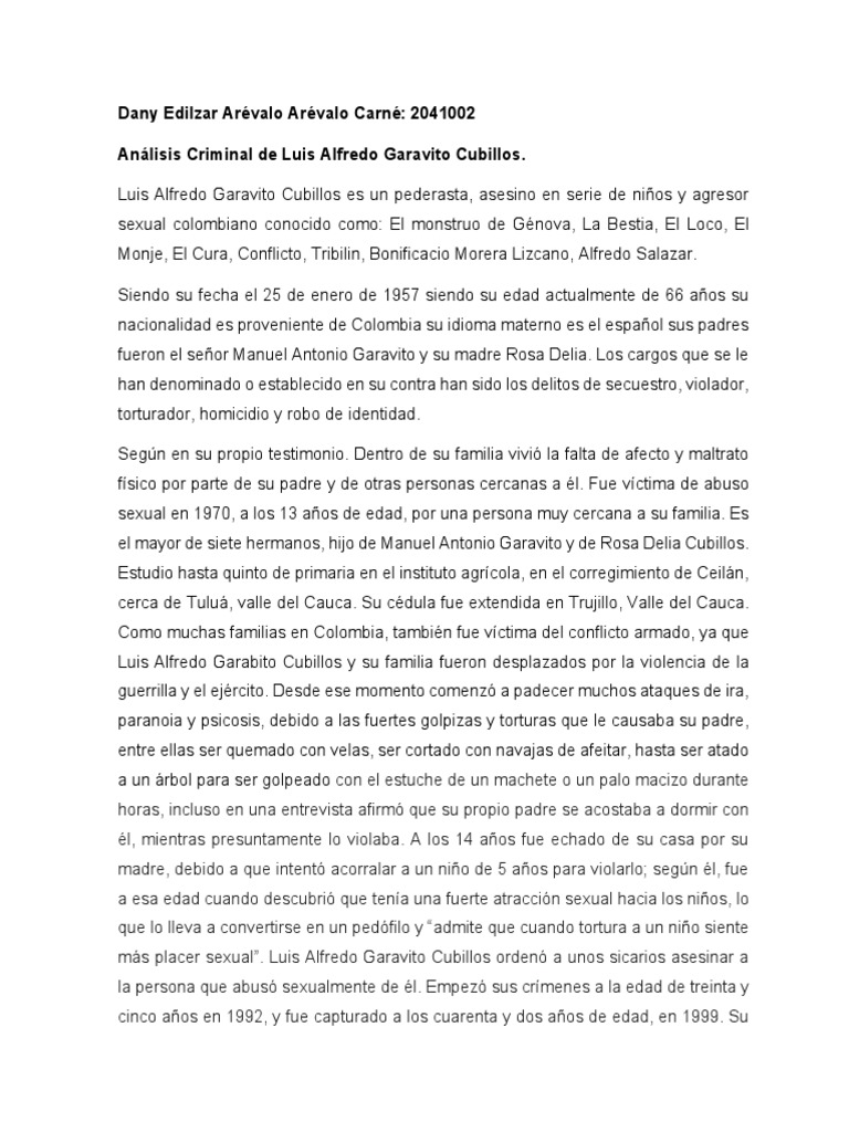 Luis Alfredo Garavito Cubillos Es Un Pederasta365 PDF Crímenes