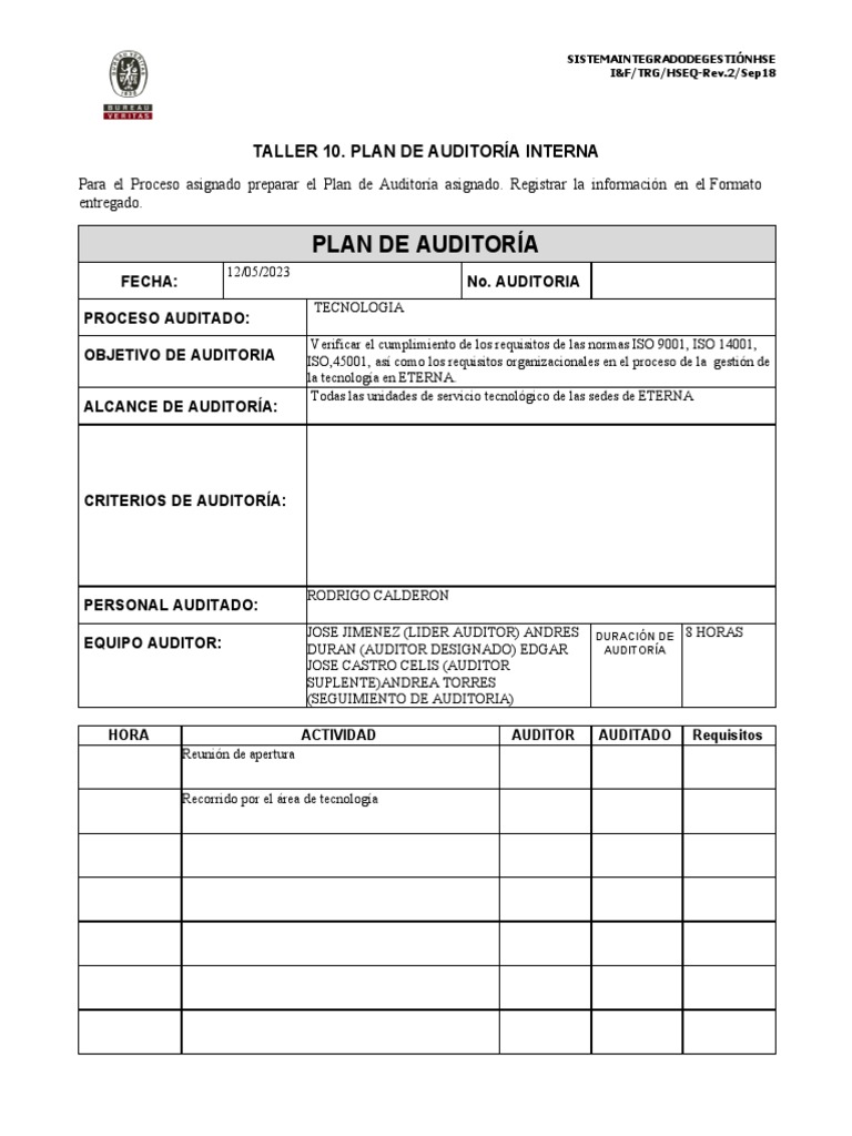 Plan de Auditoría Interna HSE ETERNA | PDF