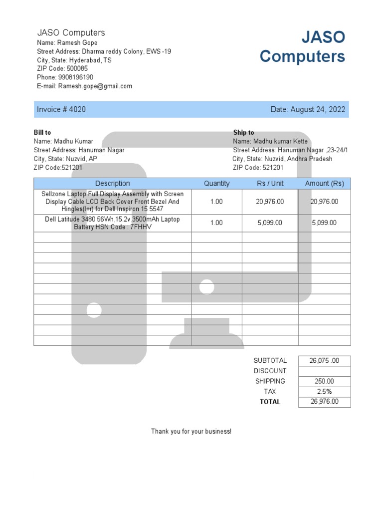 DELL Parts Invoice PDF