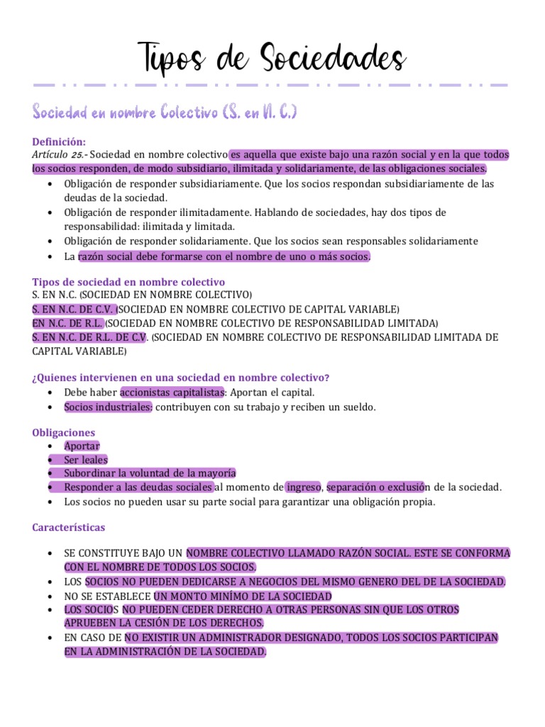 Tipos de Sociedades y Responsabilidades | PDF | Sociedad de ...
