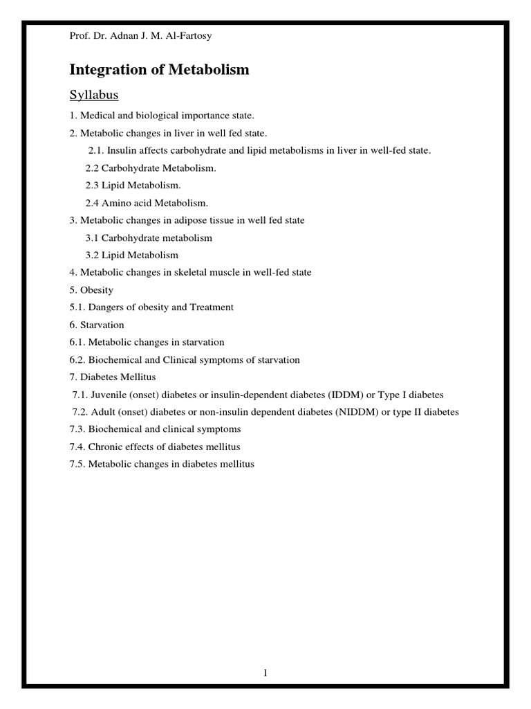 Metabolism Changes in Health and Disease | PDF