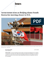 Seoul Holds Firm As Beijing Slams South Korea For Moving Closer To U.S.