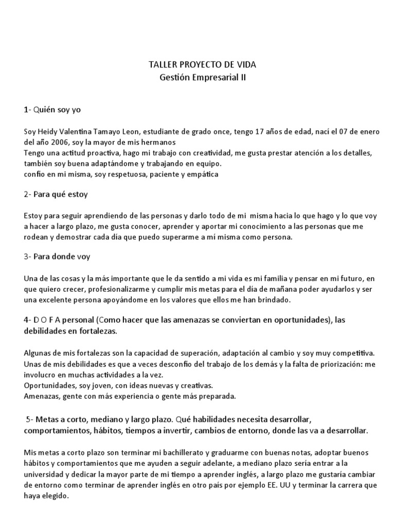 Taller Proyecto de Vida Ge II | PDF | Ciencia cognitiva