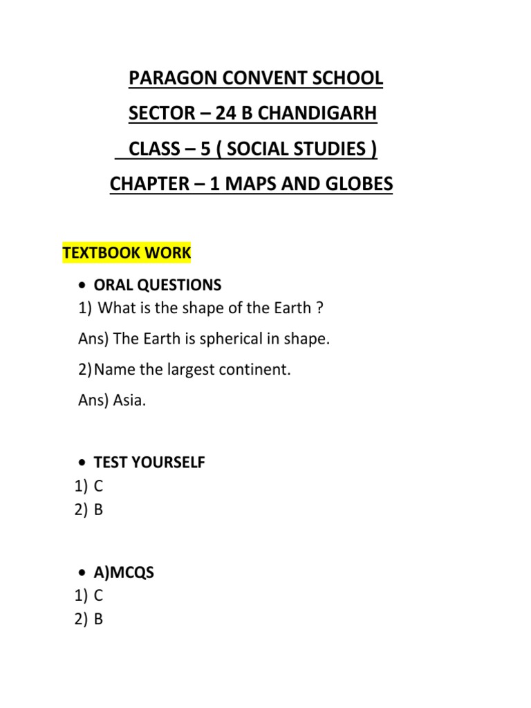 Class 5 Chapter 1 Maps and Globes PDF Map Earth