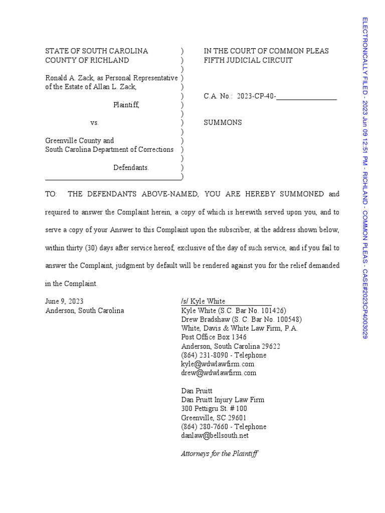 Lawsuit by Ronald A. Zack On Behalf of Allan L. Zack PDF Damages