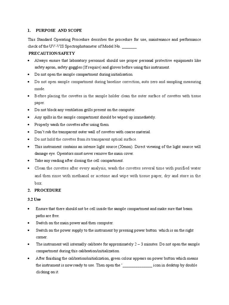 SOP_for_UVVis_Spectrophotometer PDF Absorbance Ultraviolet