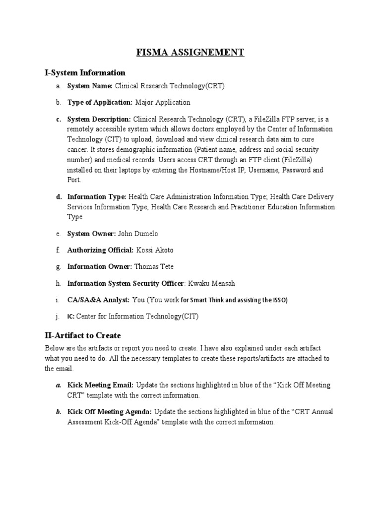 Fisma Assignement (Template) | PDF