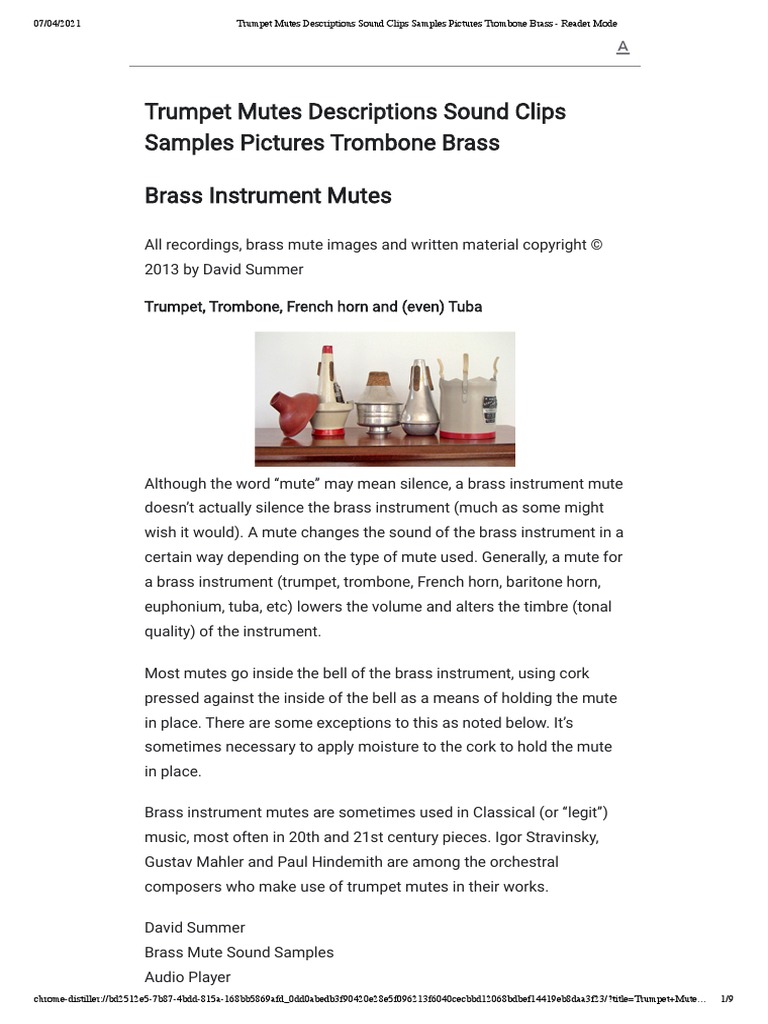 4.types of Brass Mutes PDF Trumpet Trombone