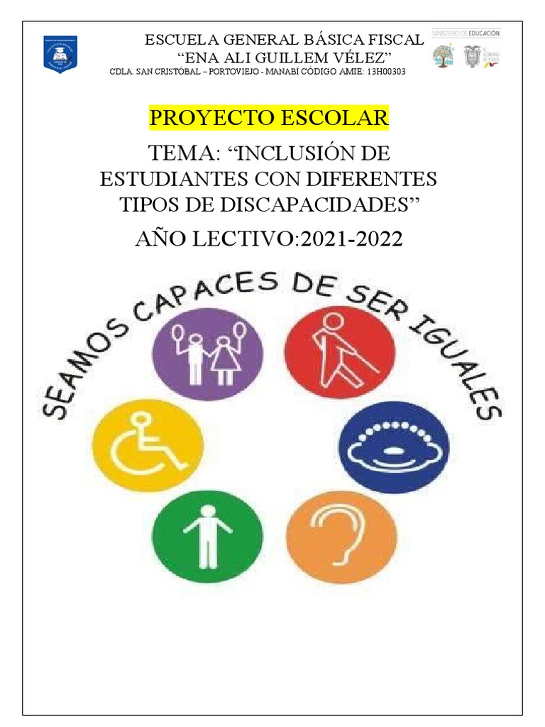 PROYECTO ESCOLAR INCLUSION Segunda Clase | PDF | Invalidez | Inclusión ...