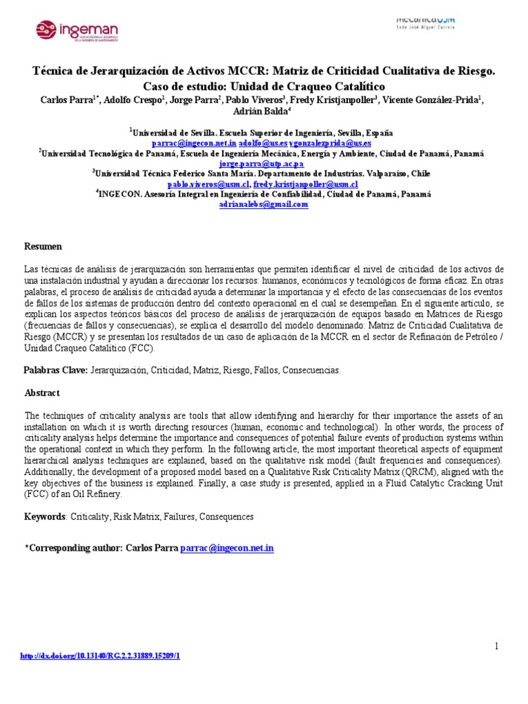 Matriz de Criticidad Cualitativa MCCR | PDF | Agrietamiento (Química ...