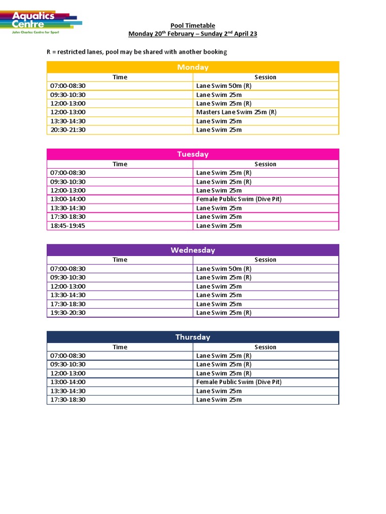 Brighouse Swimming Pool Timetable | PDF