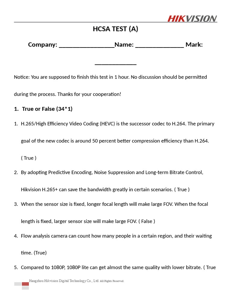 HCSA Exam V8 Print | PDF